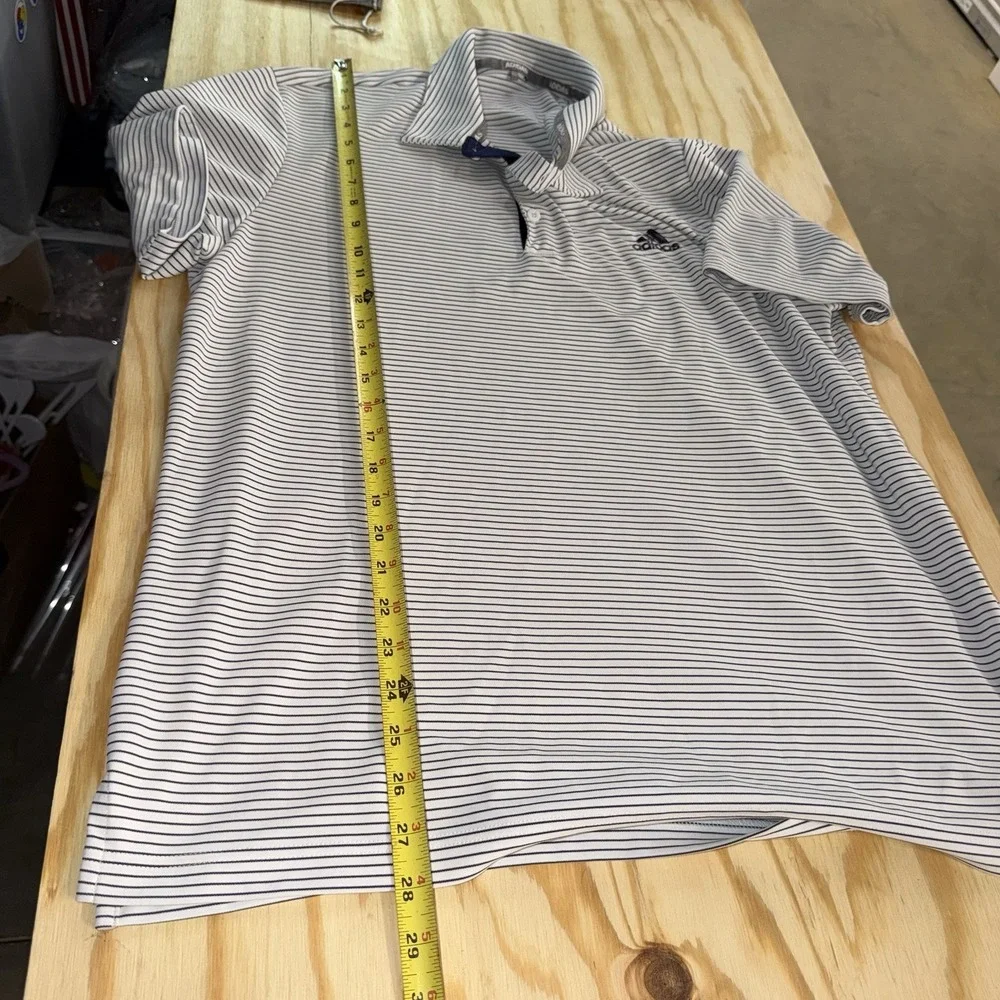 Adidas Golf Polo Shirt Mens XL White Blue Striped Short Sleeve Performance